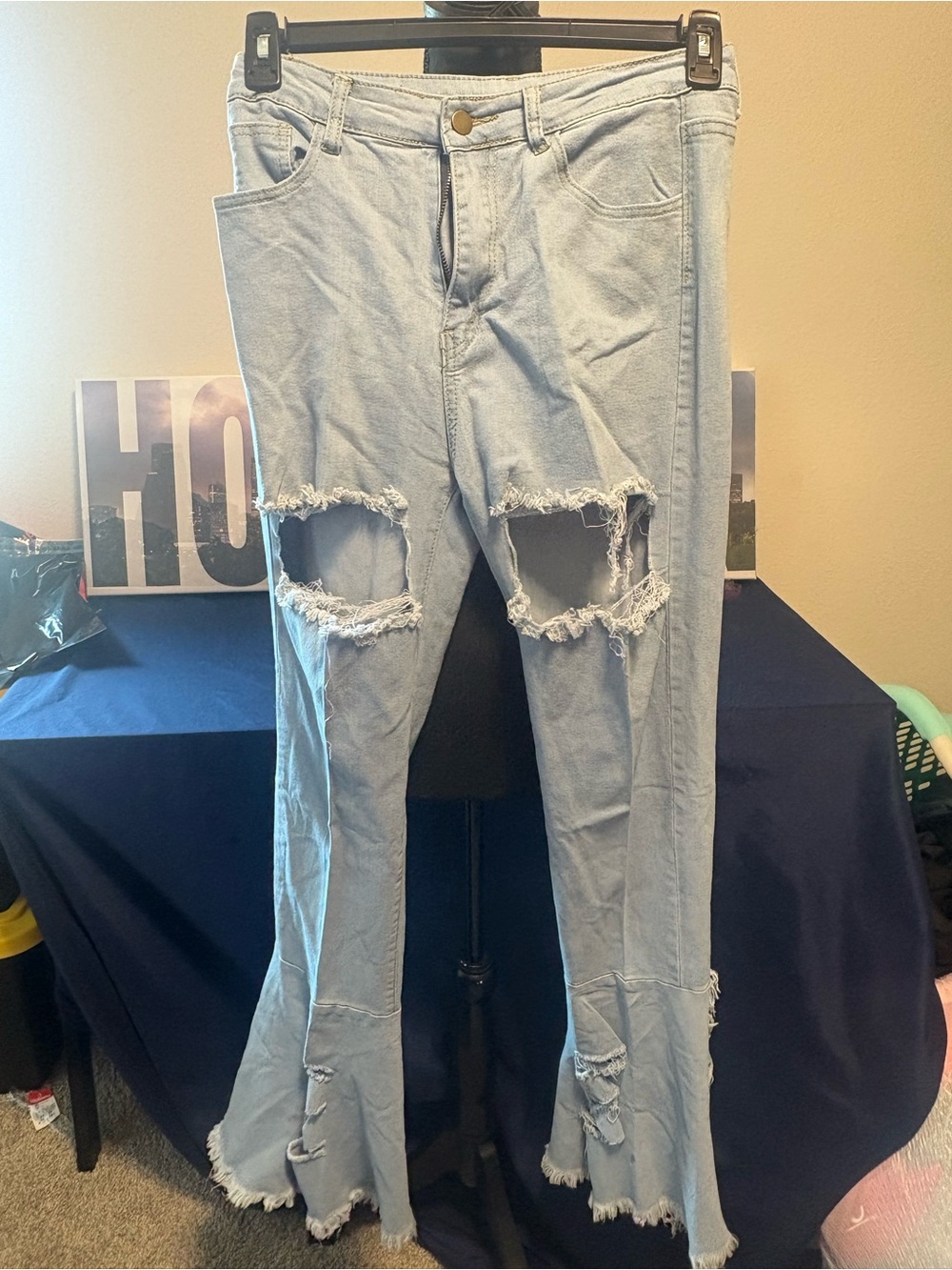 Light Blue Distressed Men's Jeans - Classic Ripped Flare